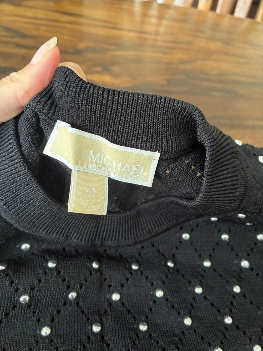 Michael Kors Black Crewneck Sweater with Silver Studs